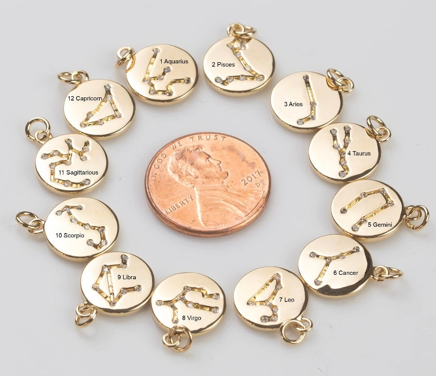 Zodiac Constellation Bracelet, Platinum Hematite with Gold Star Sign Charm