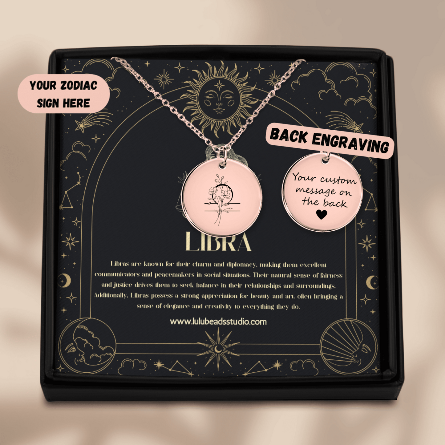 Libra Floral Zodiac Sign Necklace