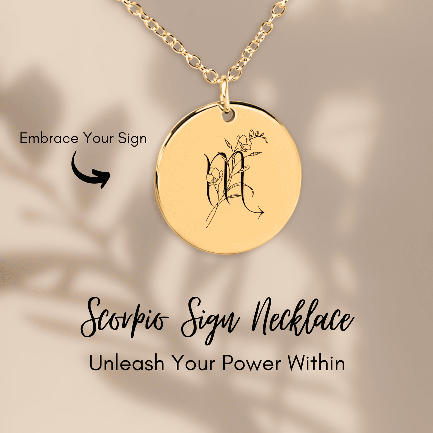 Scorpio Floral Zodiac Sign Necklace