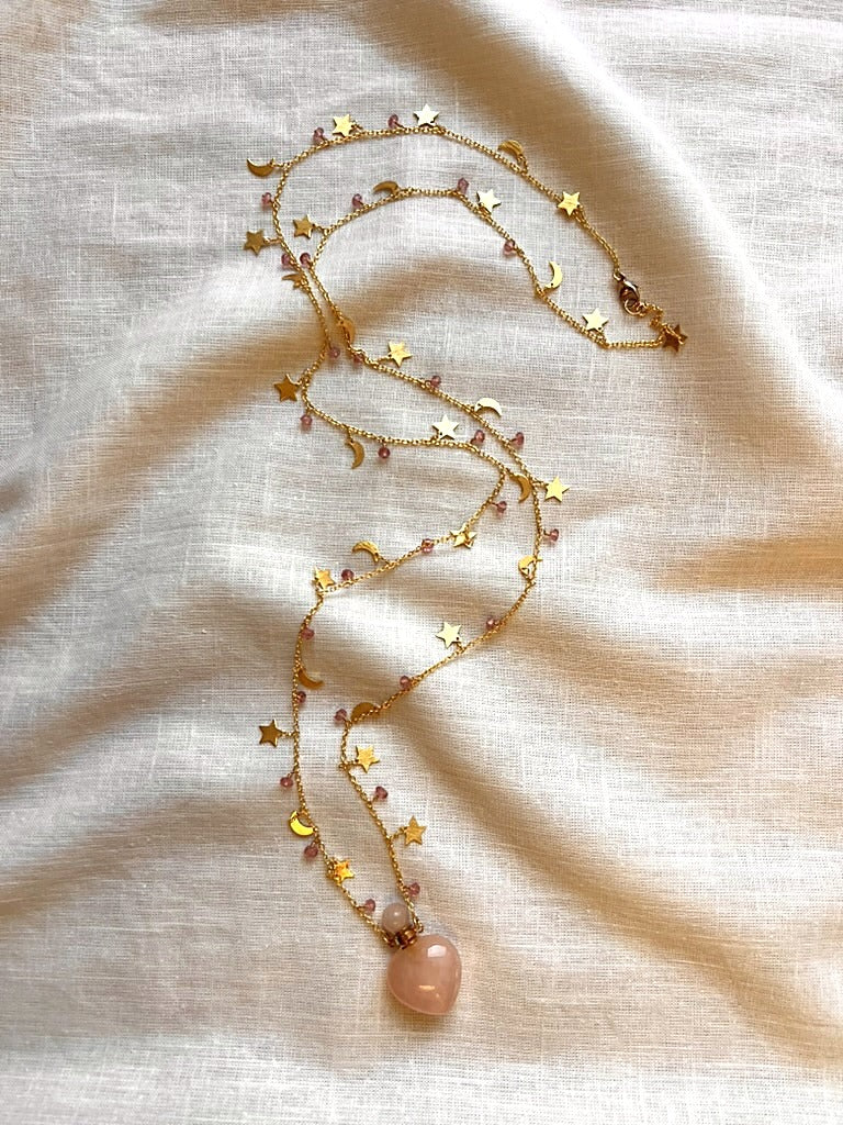 Celestial Potion Necklace with Rose Quartz and Pink Tourmaline