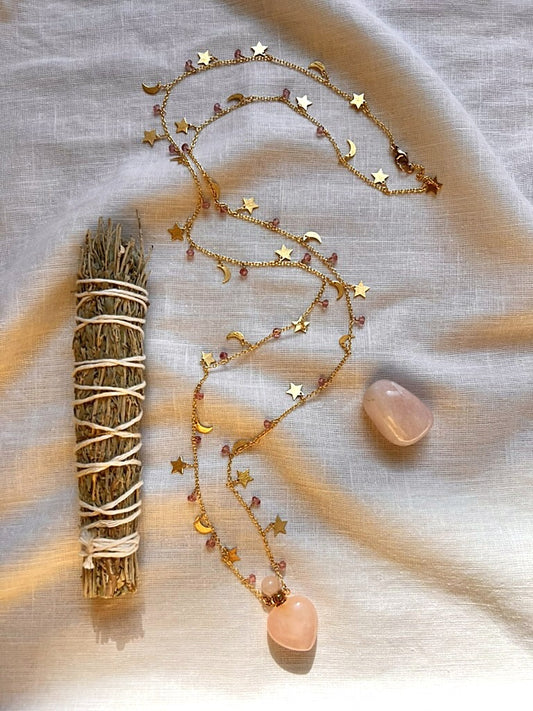 Celestial Potion Necklace with Rose Quartz and Pink Tourmaline