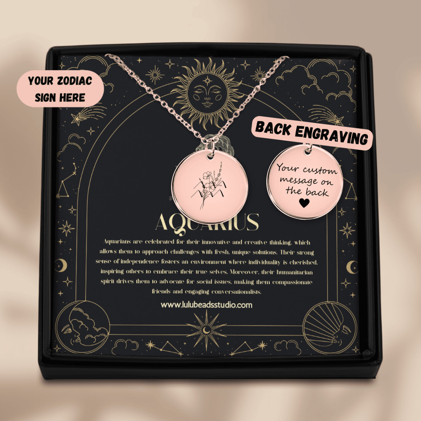 Aquarius Floral Zodiac Sign Necklace