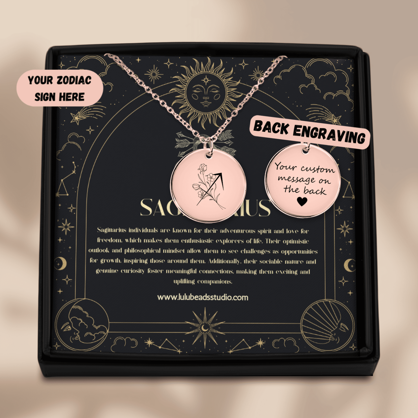 Sagittarius Floral Zodiac Sign Necklace