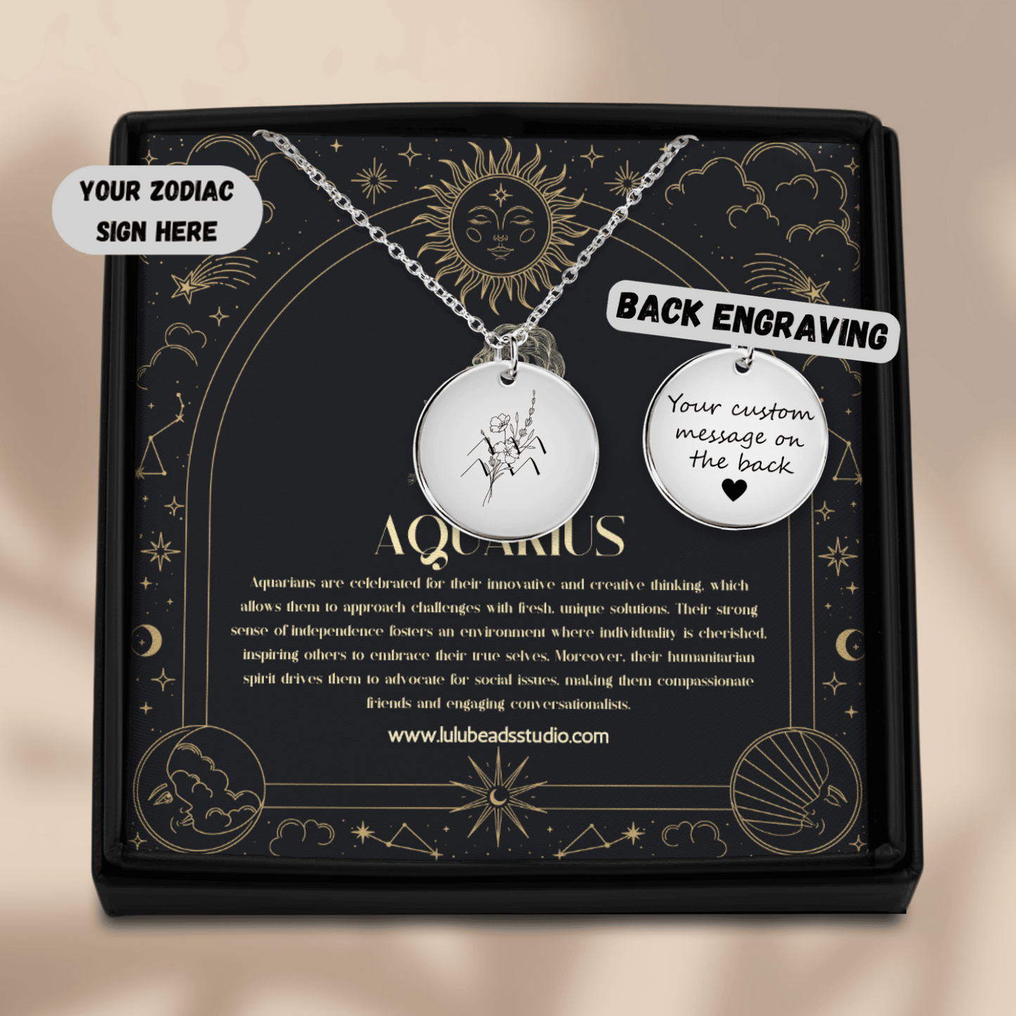 Aquarius Floral Zodiac Sign Necklace