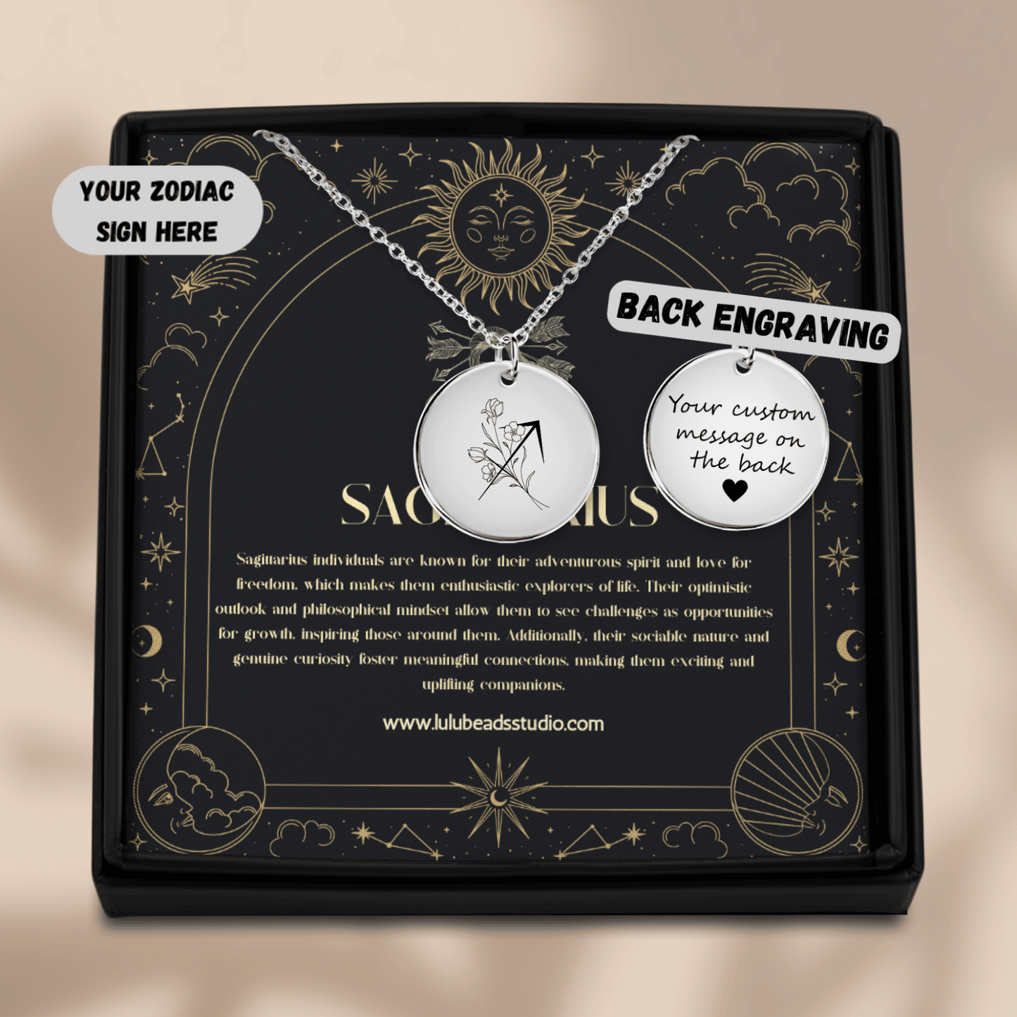 Sagittarius Floral Zodiac Sign Necklace