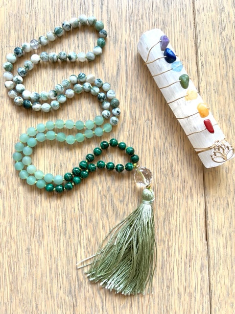 Manifesting Abundance Mala, Tree Agate, Aventurine, Malachite and Quartz