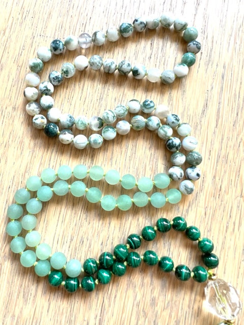 Manifesting Abundance Mala, Tree Agate, Aventurine, Malachite and Quartz