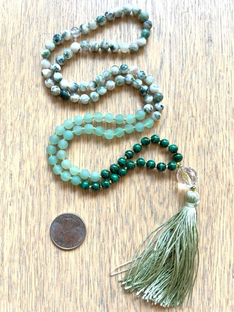 Manifesting Abundance Mala, Tree Agate, Aventurine, Malachite and Quartz