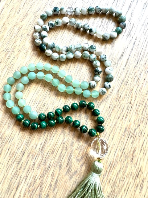 Manifesting Abundance Mala, Tree Agate, Aventurine, Malachite and Quartz