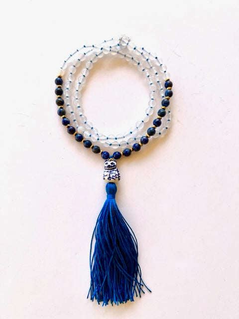 Higher Consciousness Mala, Lapis Lazuli, White Agate and Hematite