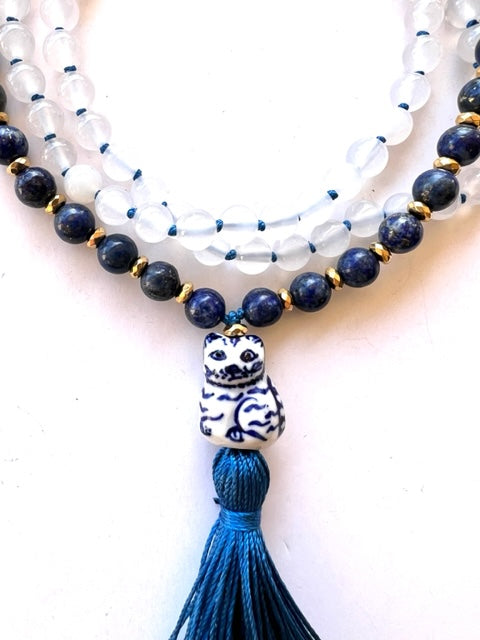 Higher Consciousness Mala, Lapis Lazuli, White Agate and Hematite