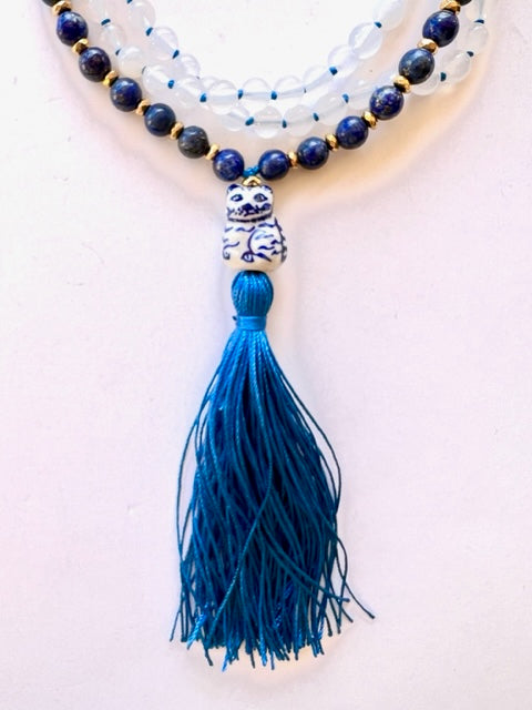 Higher Consciousness Mala, Lapis Lazuli, White Agate and Hematite