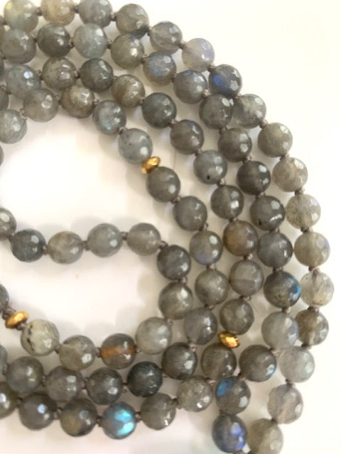 6mm Labradorite Mala Beads, Hematite spacer beads, knotted