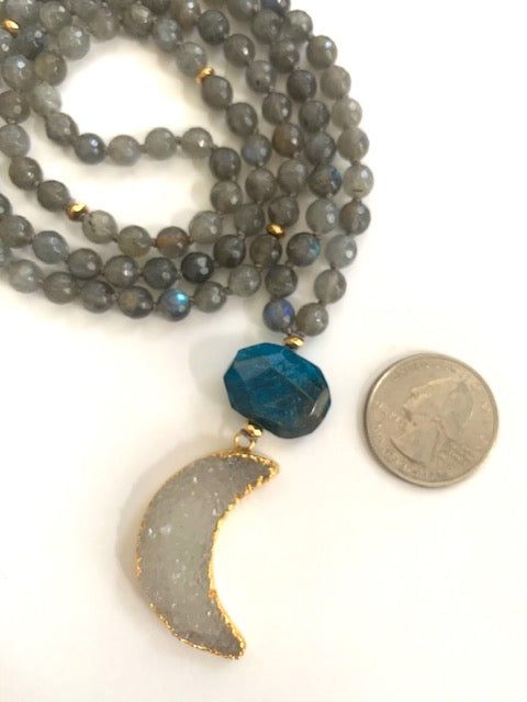 Labradorite Mala beads, with US quarter for size comparison