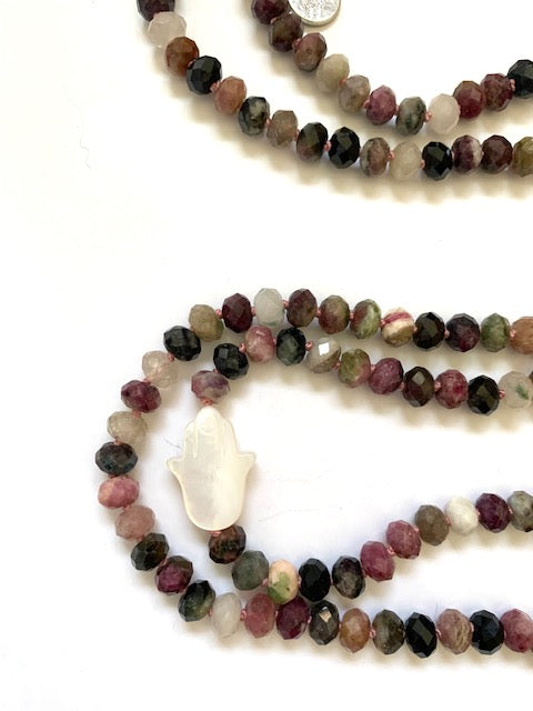 Mala Beads for Compassion and Understanding, Tourmaline, Mother of Pearl