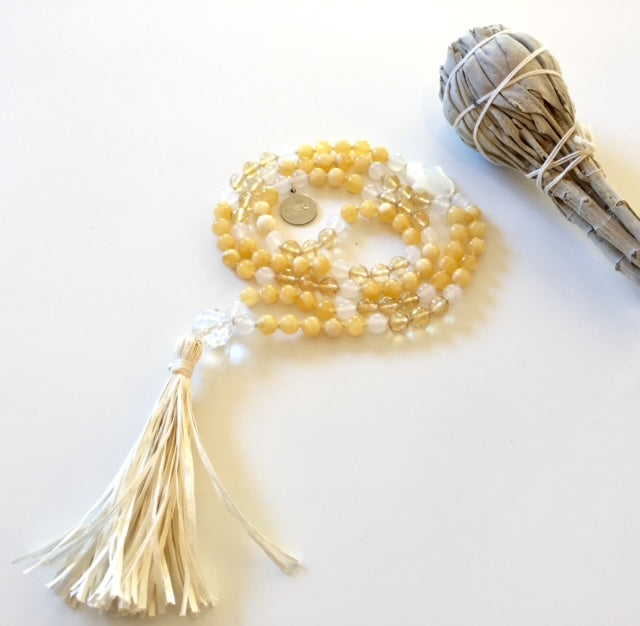 The Personal Power Mala, Calcite, Citrine, White Agate, Mother-of-Pearl and Quartz