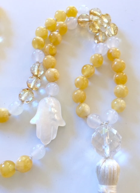The Personal Power Mala, Calcite, Citrine, White Agate, Mother-of-Pearl and Quartz