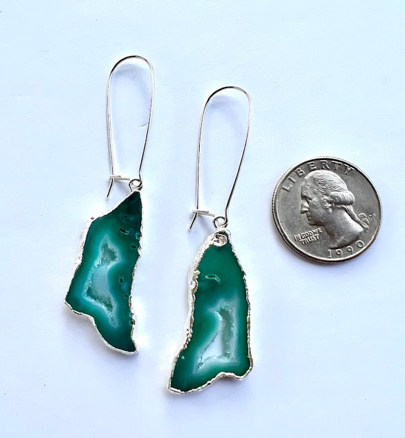 Shakti Earrings, Green Druzy Agate and Sterling Silver