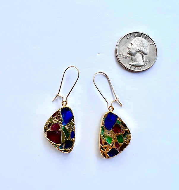 Shakti Earrings, Mosaic Muti-Agate and Gold