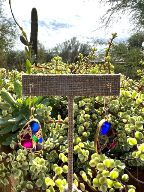 Shakti Earrings, Mosaic Muti-Agate and Gold