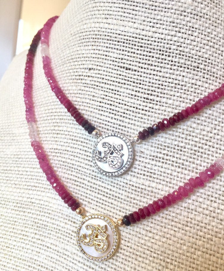 Ruby and Pink Sapphire Ombre' OM Necklace
