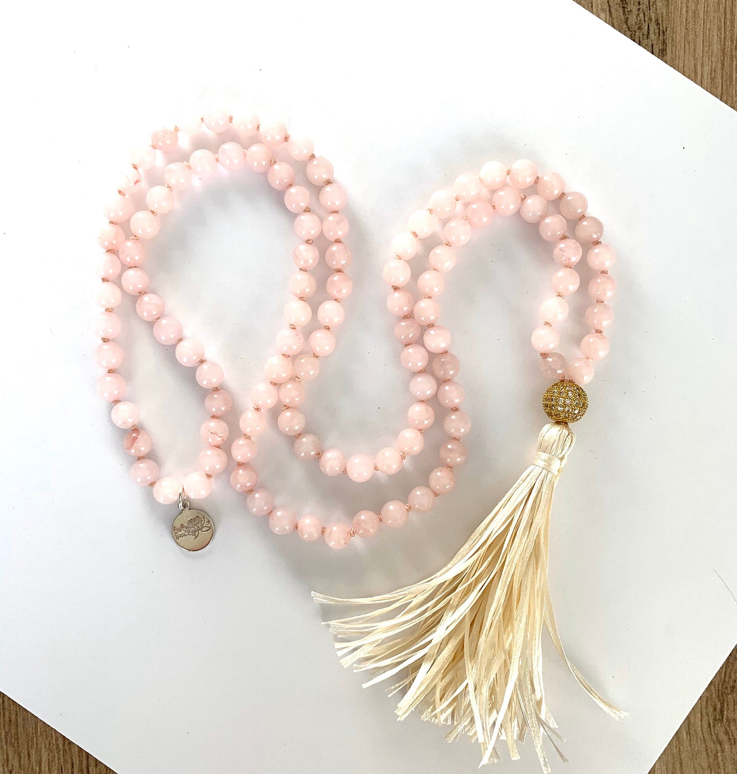 Mala Beads for Love and Friendship, Rose Quartz with a Pave' CZ Guru Bead