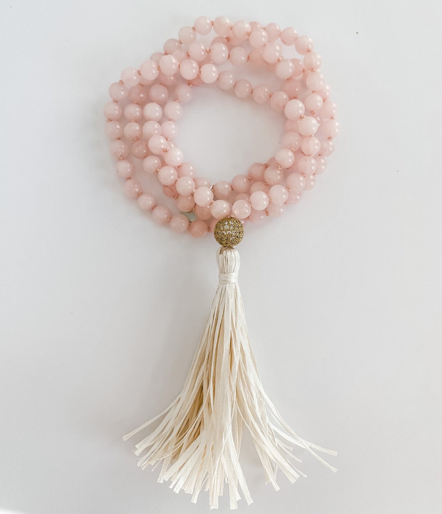 Mala Beads for Love and Friendship, Rose Quartz with a Pave' CZ Guru Bead