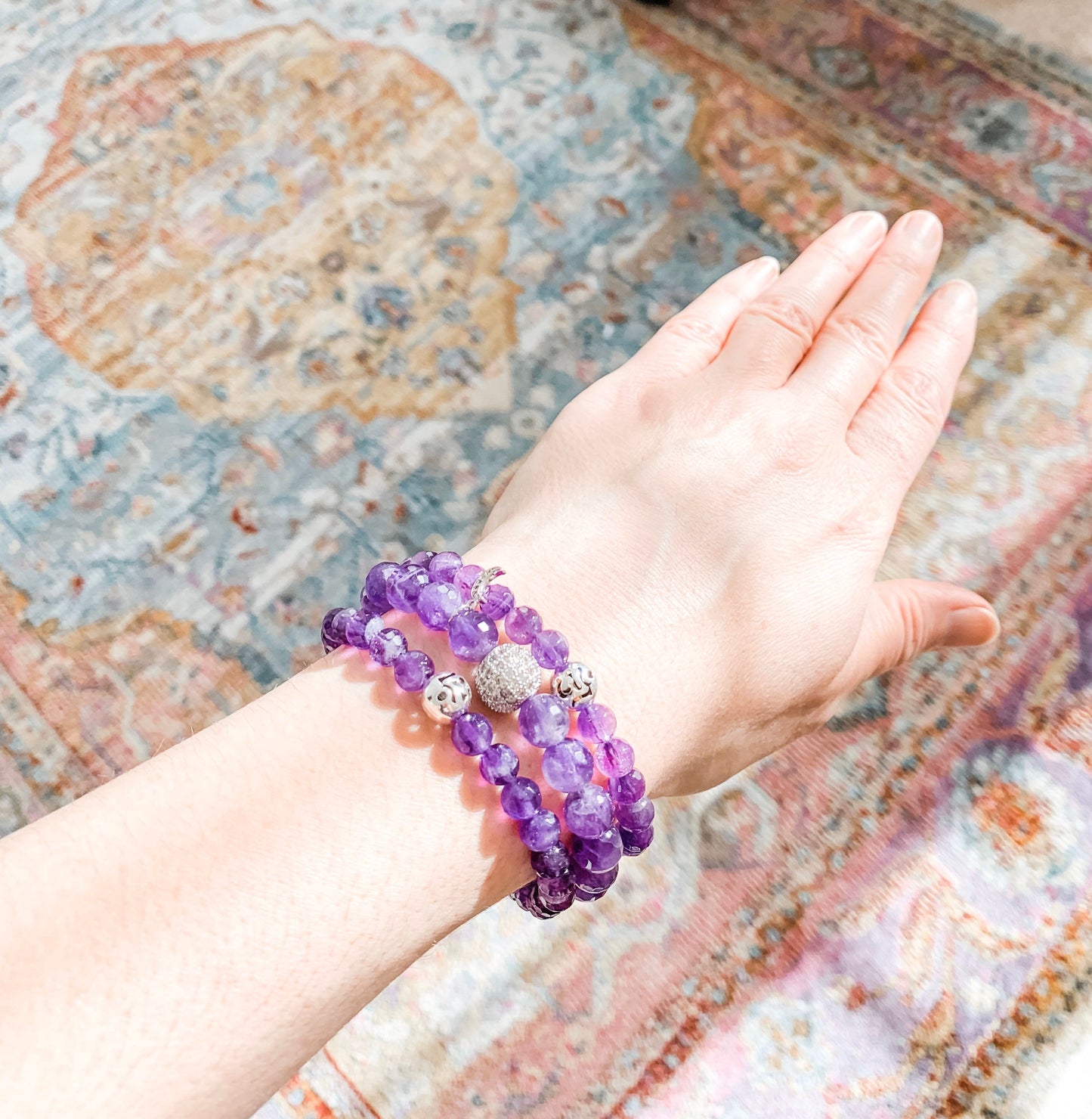 Amethyst beaded bracelet stack