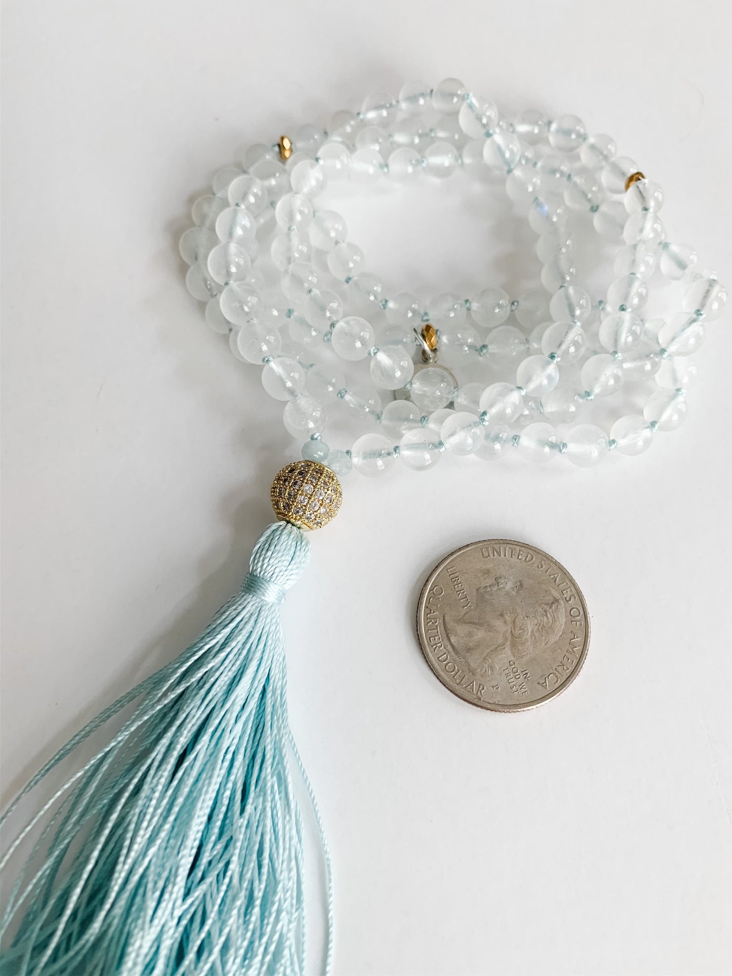 The Moon Goddess Mala, Rainbow Moonstone and Cubic Zirconia