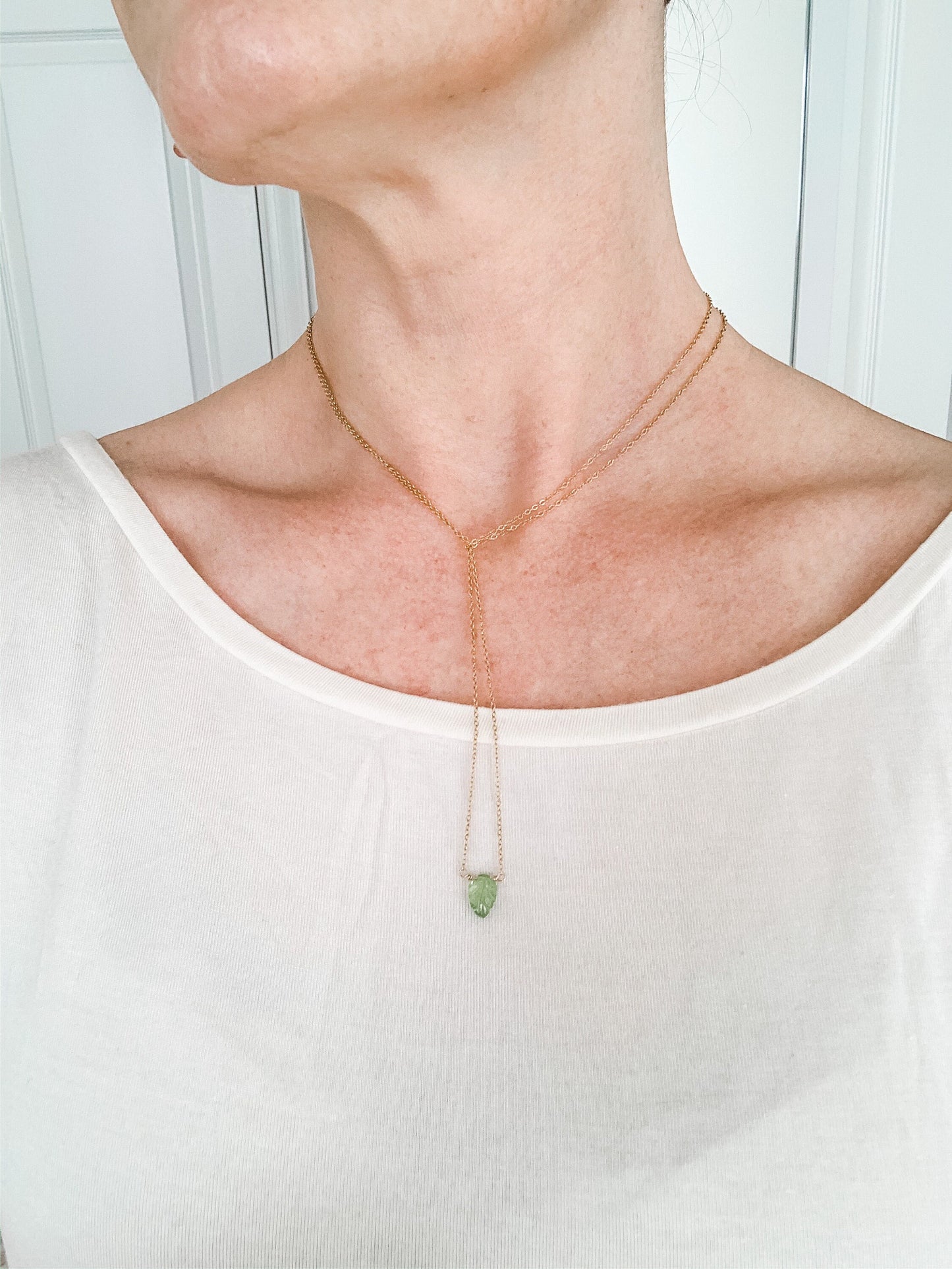 Peridot Leaf Necklace, Yellow Gold-filled