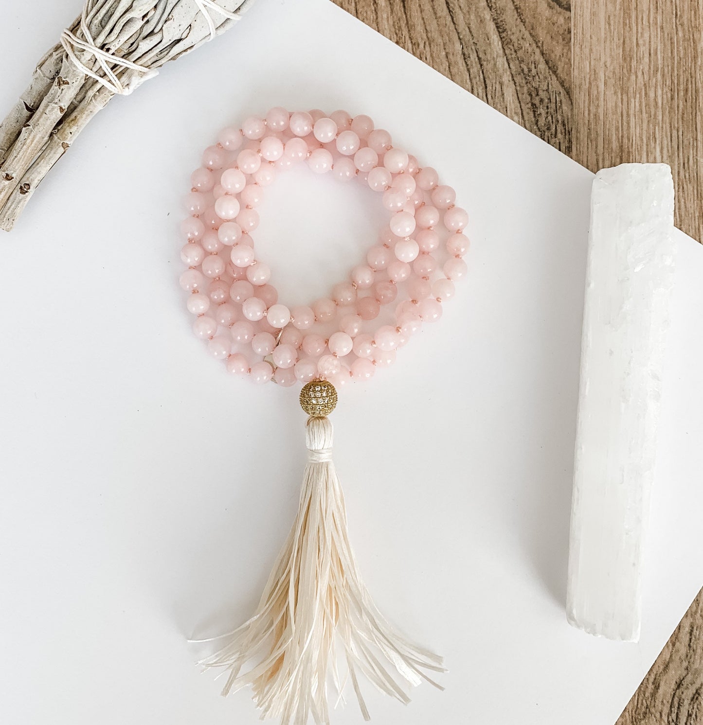 Mala Beads for Love and Friendship, Rose Quartz with a Pave' CZ Guru Bead