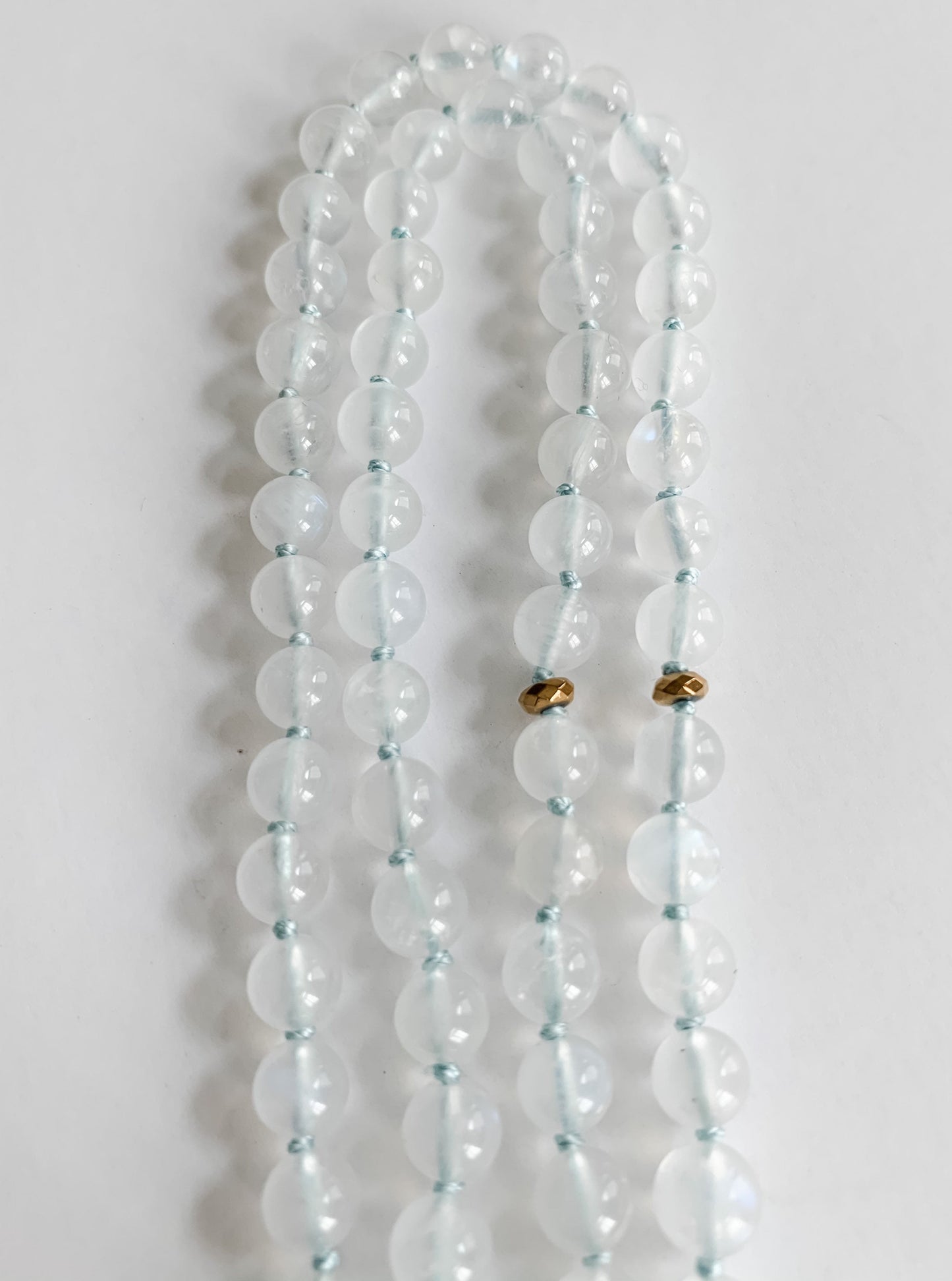 The Moon Goddess Mala, Rainbow Moonstone and Cubic Zirconia