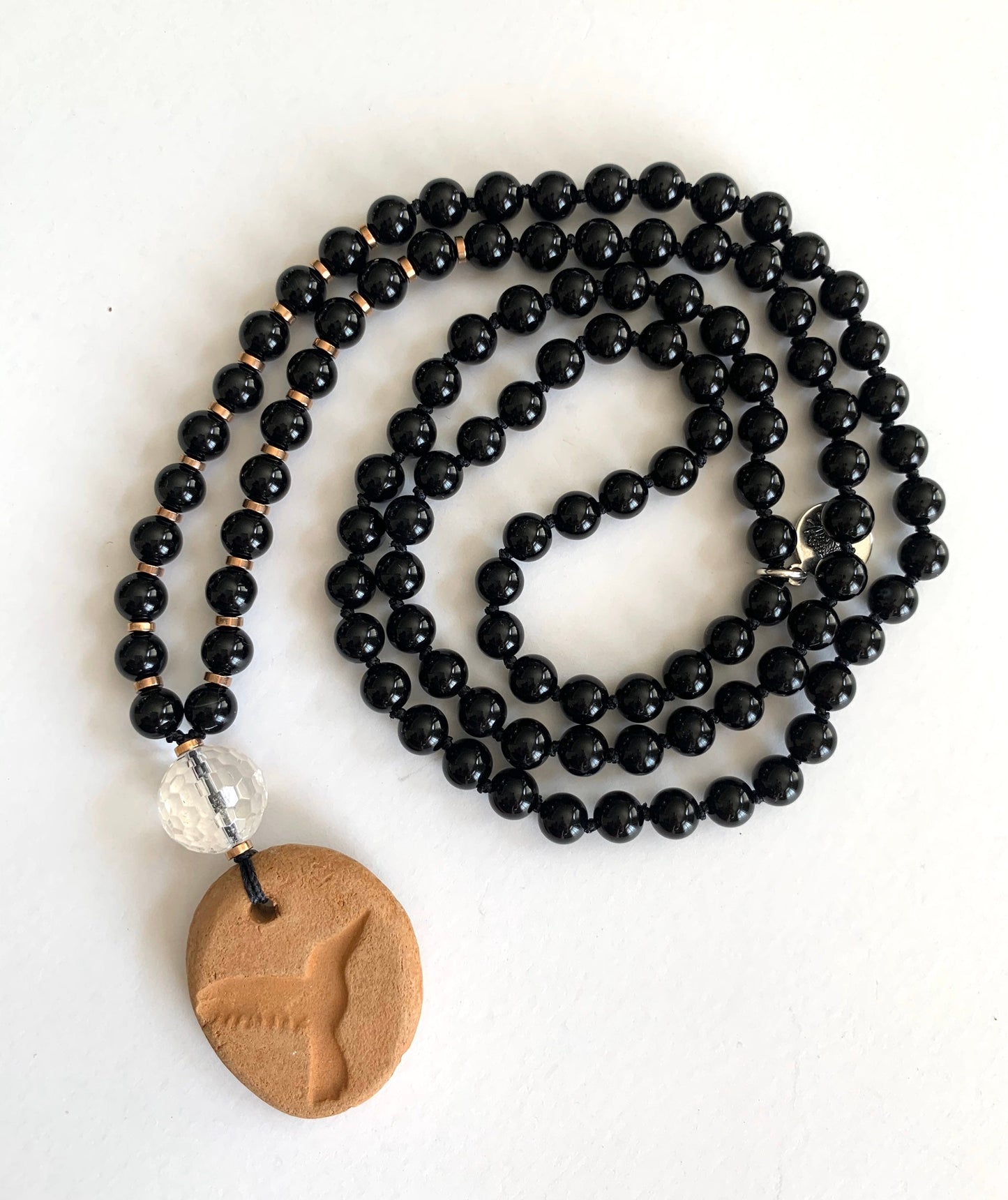 Mala Beads for Strength and Protection, Onyx, Hematite and Hummingbird Oil Diffuser Pendant