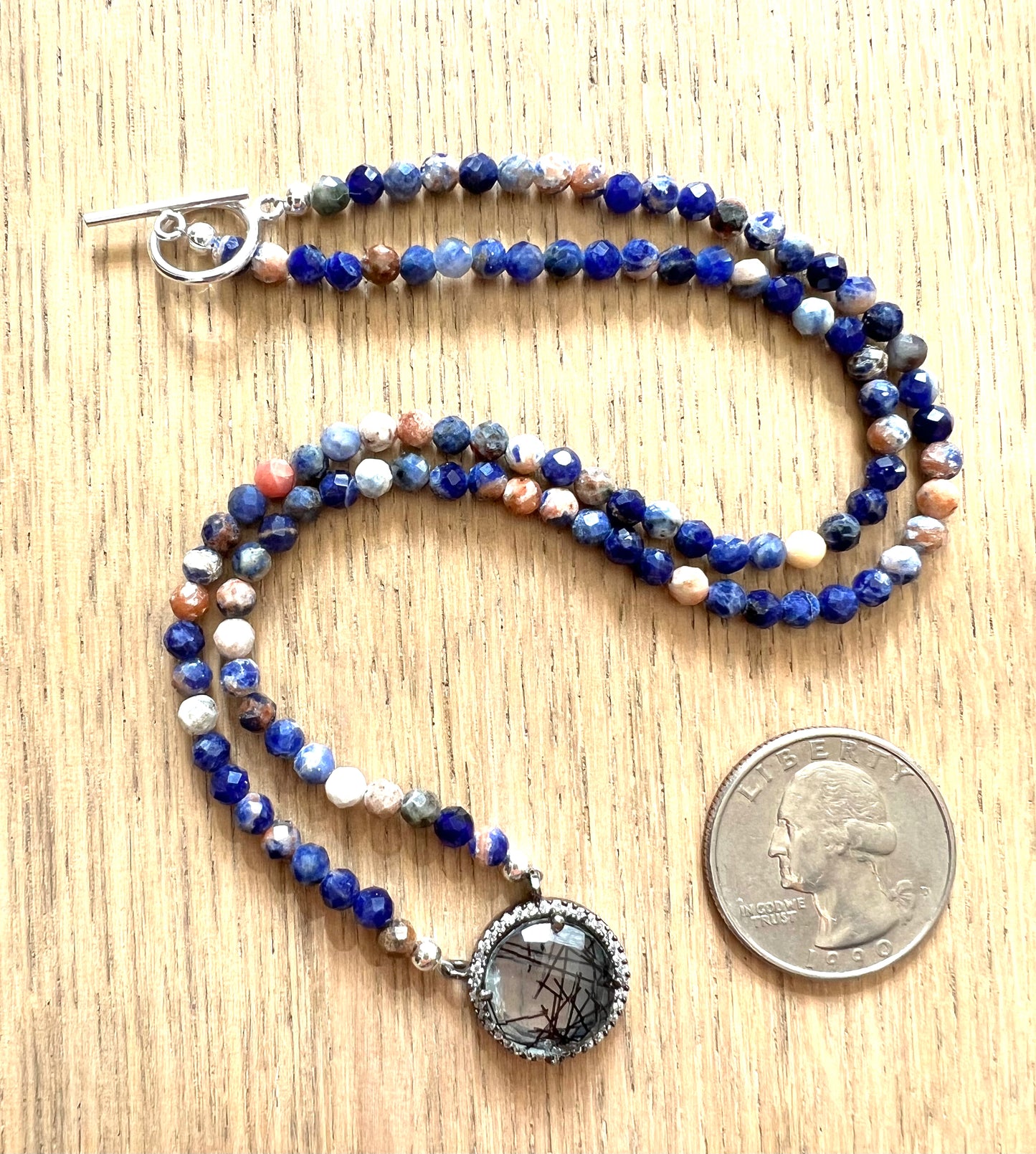 Sodalite and Rutilated Quartz Gemstone Necklace