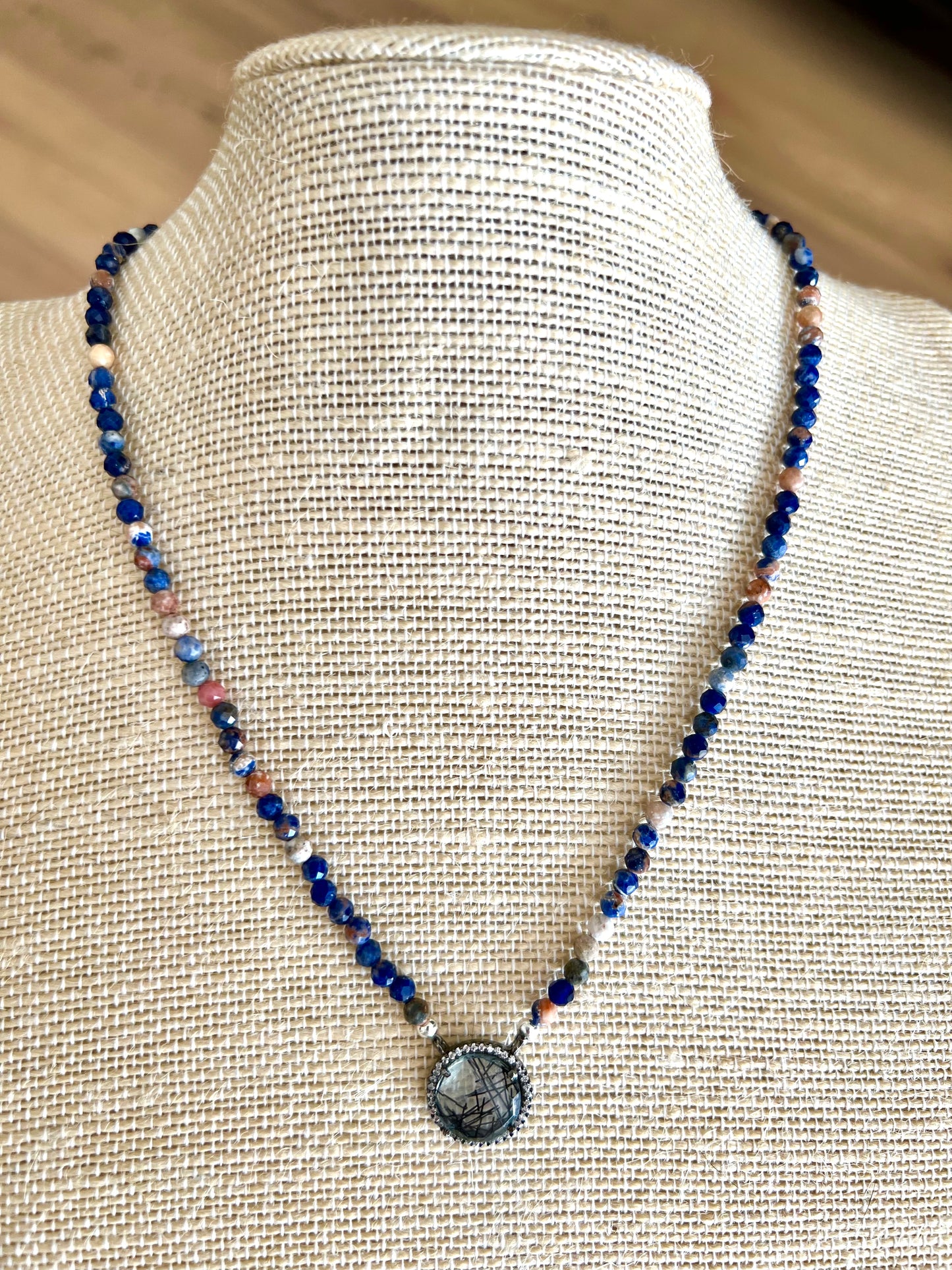 Sodalite and Rutilated Quartz Gemstone Necklace