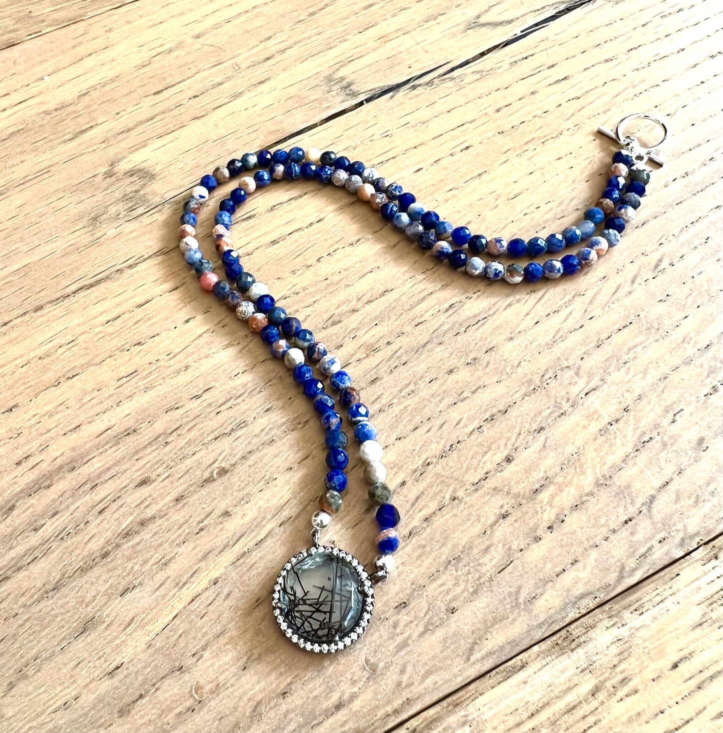 Sodalite and Rutilated Quartz Gemstone Necklace