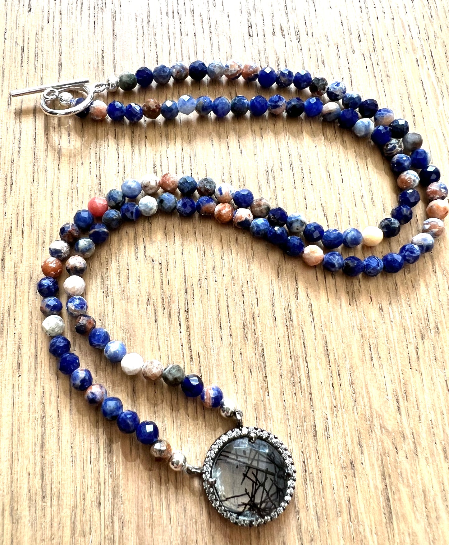 Sodalite and Rutilated Quartz Gemstone Necklace